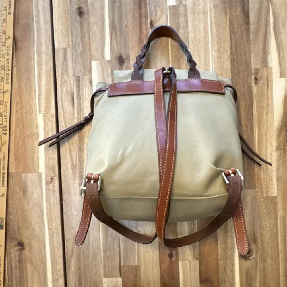 Dooney Bourke Nylon Flap Women's Backpack Khaki, Leather Adjustable Strap $139‎